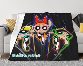 Two Layers Blanket The Powerpuff Girls Custom Name Printed Bedspread Sofa Covers Travel Camping Blanket Christmas Gift