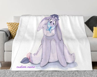 Two Layers Blanket Eeyore Custom Name Printed Bedspread Sofa Covers Travel Camping Blanket Christmas Gift