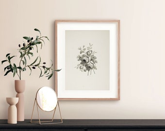 Vintage Bouquet II Art Print, Hand Drawn Vintage Floral Print, Vintage Floral Painting, Romantic Roses Print Wall Art, Moody Art Print