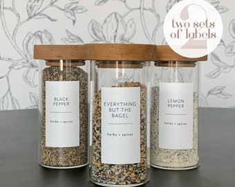 Minimalist Pantry Labels and Spice Labels - BUNDLE - Two Sets - Water and Oil Resistant