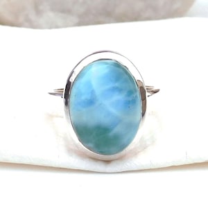 Anillo de larimar natural, anillo de larimar azul, anillo llamativo, anillo de larimar de República Dominicana, anillo de larimar de plata hecho a mano - R227