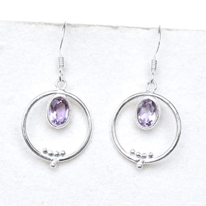 Amethyst Sterling Silver Earrings: Handmade Bezel Pear Drop