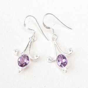 Handcrafted Amethyst Sterling Silver Bezel Earrings - 925 Silver