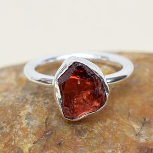 Ready to Ship Ring, Natural Raw Garnet Ring, Birthstone Garnet Ring, Raw Garnet Crystal Ring, 925 Sterling silver Ring Size 5.5 US-RR015