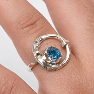 Natural Raw Apatite Ring, Apatite Ring, Raw Apatite Silver Ring, 925 Sterling Silver Handmade Ring, Stunning Silver Ring Size 7.5 US - RR101