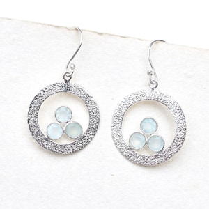 Aqua Chalcedony Sterling Silver Earrings: Handcrafted Bezel Setting