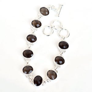 Natural Smoky Quartz Bracelet, 925 Silver Smoky Quartz Gemstone Bracelet Jewelry Sterling Silver Handmade Smoky Quartz Bracelet-B043