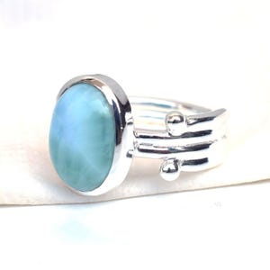 Natural Larimar Sterling Silver Ring, Size 8.5