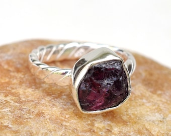 Bague grenat rose, bague grenat rose naturel, bague en argent sterling 925, bague grenat en argent faite main, bague grenat pierre de naissance taille 7 US-RR164