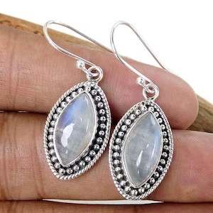 Natürlicher Mondstein Ohrring, 925 Sterling Silber Regenbogen Mondstein Ohrring, Tropfenohrring Handgemachter Silber Ohrring-E039