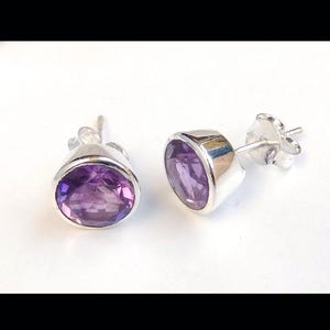 Ready to ship Stud, Natural Purple Amethyst Stud Earring 925 Sterling Silver Stud Post Earring Silver Stud  925 Solid Silver Stud-ST017