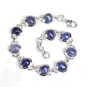 Handmade Silver Bracelet Tanzanite Silver Bracelet, Natural Tanzanite Bracelet 925 Sterling Silver Blue Tanzanite Bracelet-B062