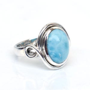 Larimar Ring: Oval Gemstone, 925 Sterling Silver, Size 7
