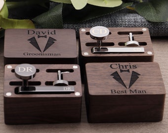 Cufflinks, Groomsman Cufflinks, Personalized Cuff Links, Cufflink with Box, Monogramed Cufflinks, Cufflinks Set, Engraved Cufflink&Tie Clip