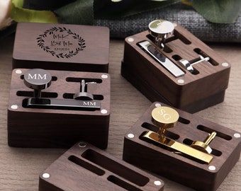 Personalized Wedding Cufflinks: Engraved Groomsmen Gift with Wooden Box