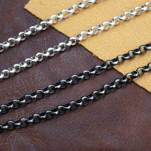 Cadena Rolo de Plata de Ley 925, Cadena de Plata para Hombre, Collar de Eslabones Rolo Redondos, Cadenas Rolo Oxidadas, Collar de Eslabones Rolo de Plata Maciza de 3 mm a 6 mm