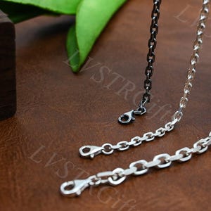 925 Sterling Silver Heavy Cable Chain Necklace, Oxidized Silver Cable Link Chain, Solid Silver Anchor Necklace, 3mm Cable Chain
