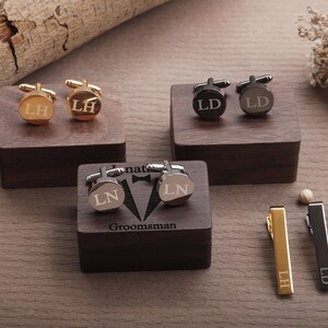 Personalized Groomsmen Cufflinks: Engraved Metal Cuff Links, Tie Clip Set