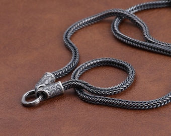 Men's Sterling Silver Vintage Foxtail Necklace- 3 mm Oxidized Wheat Chain