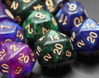 Glimmering Resin Dice Set | Gold Font D&D, RPG