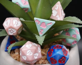 Heart Dice Set | 7-Piece RPG Dice, D&D Accessories