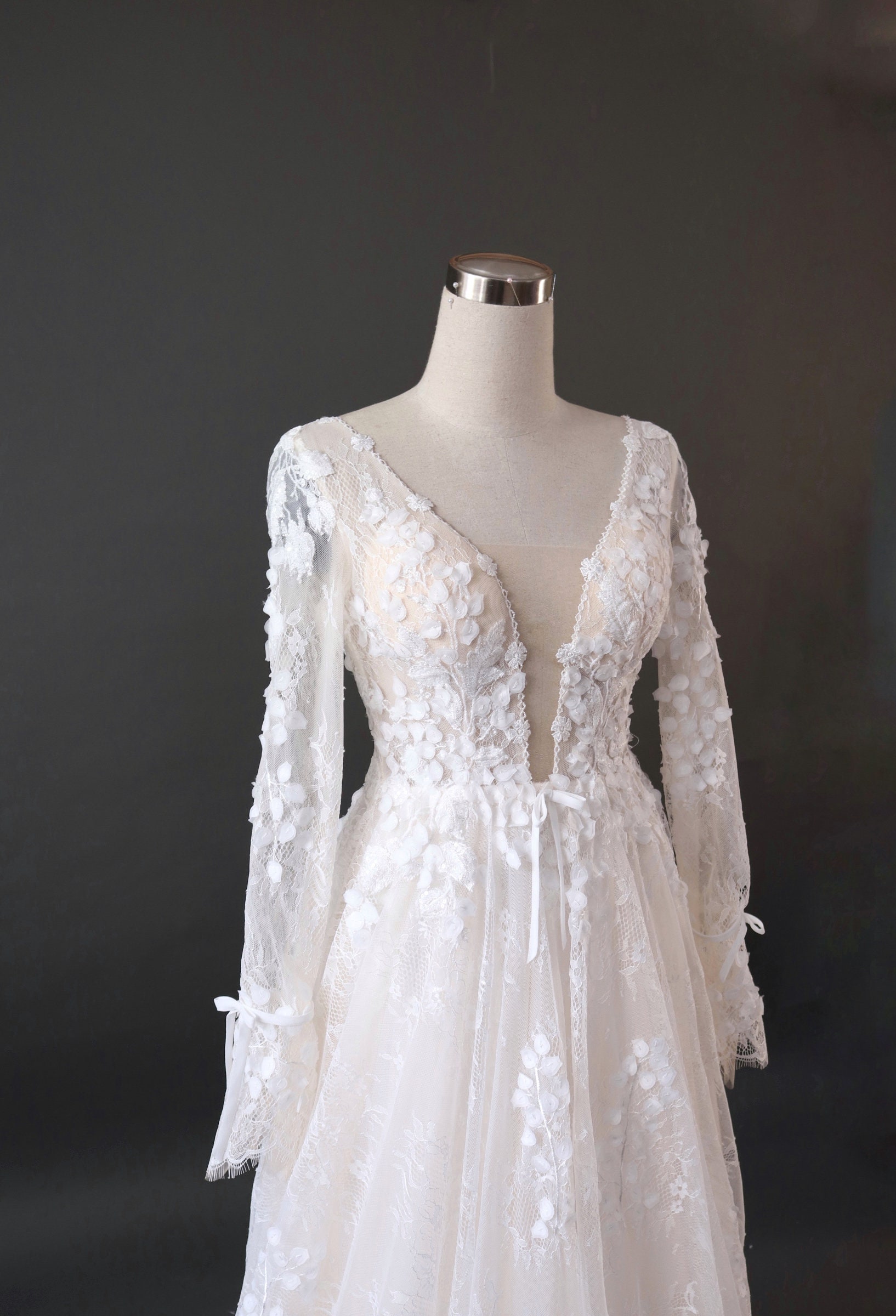Long Sleeve A-Line Wedding Dress - LADK454 main image 1