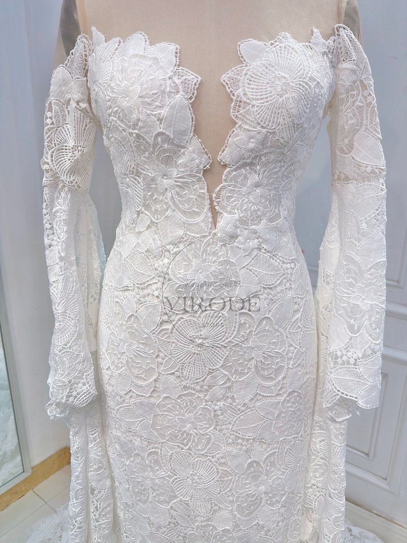 Boho Lace Wedding Dress With Flowing and Magical Long Sleeves. - Etsy