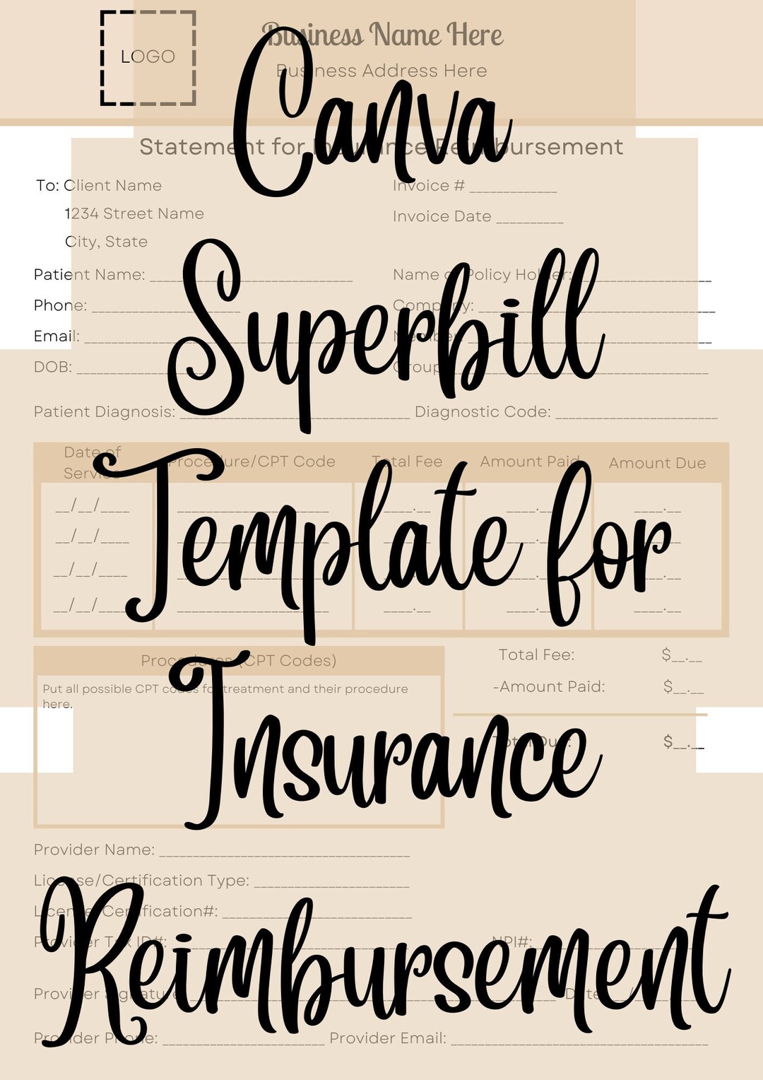 Canva Editable Superbill Template for Insurance Reimbursement Etsy Canva Editable Superbill Template for Insurance Reimbursement Etsy