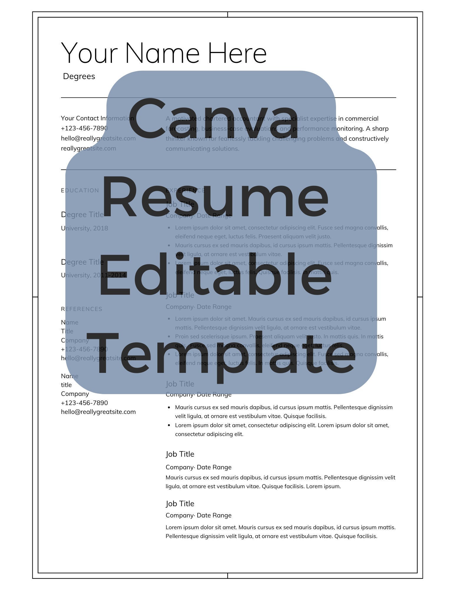 Minimal Resume Template - Etsy