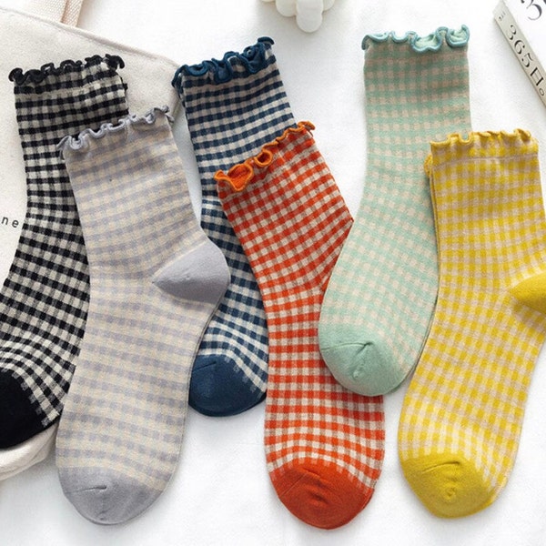 Minigans | Checker Rüschen Kurze Crew Socken