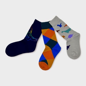 Minigooose | Crianças | Conjunto de 3 meias Mini Dino e Plaid Crew