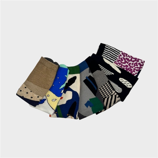 Minigooose | Tabi Split Toe Pattern Crew Socks