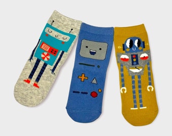 Minigooose | Kids | Bundle set of 3 Mini Robot Crew Socks