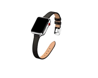 Thin Leather Watch Band for Apple Watch, Slim Leather Bands for iwatch 38/40/41/42/44/45/49mm, Smartwatch Wrist Strap Bracelet Band