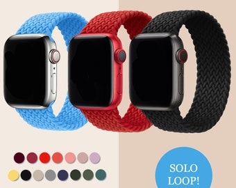 Braided Solo Loop Apple Watch Band, Elastic Stretch Nylon Wrist Strap for iWatch 45mm 44mm 42mm 41mm 40mm 38mm, 18 Colors Available