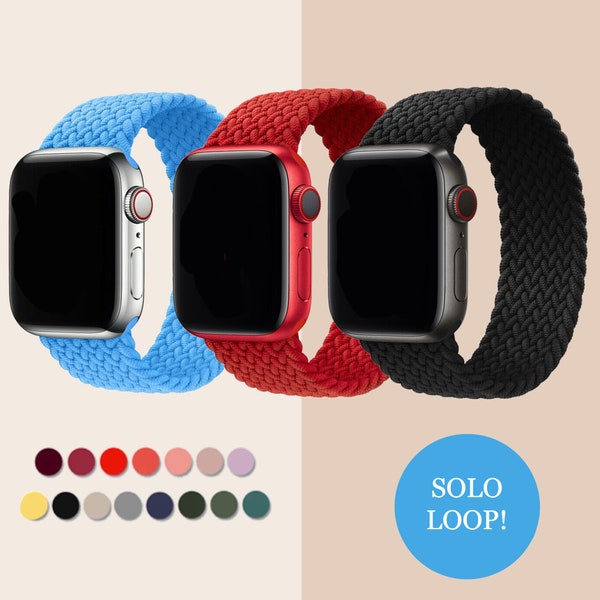 Geflochtener Solo Loop Apple Watch Band, Elastisches Stretch Nylon Armband für iWatch 45mm 44mm 42mm 41mm 40mm 38mm, 18 Farben verfügbar