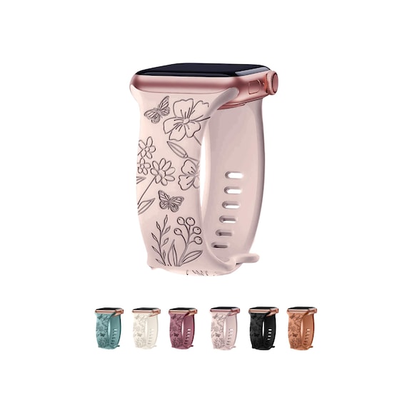 Flowers & Butterfly Watch Band for Apple Watch Butterfly Floral Engraved Women Band iWatch Wrist Strap 38mm 40mm 41mm 42mm 44mm 45mm 49mm