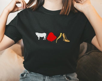 INTO THE WOODS Cow Cape Hair Slipper Fairy Tale Musical Broadway T Shirt | Sondheim Theater Kid Tee Lyrics Subtle Merch Colorful Silly Gift
