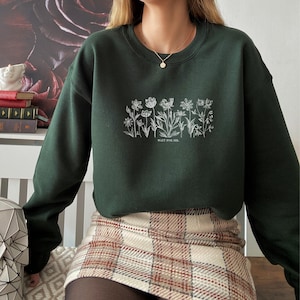 HADESTOWN Inspired Wait For Me Romance Orpheus Eurydice Broadway Musical Crewneck Sweatshirt | Gifts Theater Kids Lyric Merch Subtle Floral