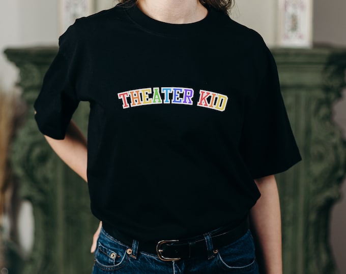 THEATER KID Rainbow Musical Broadway Theatre T Shirt College, Gifts for Playwrights Fans NYC Pride Athletic University Style Tee High School