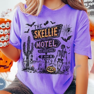 Skellie Motel Shirt, Skeleton Halloween Tee, Spooky Shirt, Halloween Tshirt, Spooky Season Shirt, Trendy Halloween Shirt, Funny Halloween