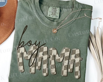 Boy Mama Shirt, Mothers Day Shirt for Mom Shirt Comfort Colors®, Retro Mama Tee, Checkered Mama Tshirt, Mama of Boys, Gift for Mom T-shirt