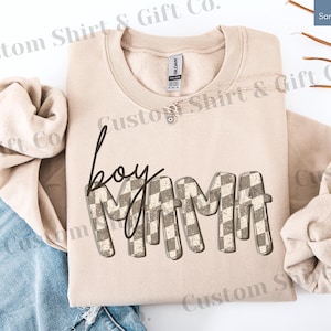Checkered Boy Mama Shirt Mothers Day Gift Boy Mom Shirt Retro Mama Tee Mama Tshirt Mom Tshirt Mom of Boys Mom Life Shirt Cool Mom Shirt Gift for Mom Mama Sweatshirt Mom Crewneck Sweater