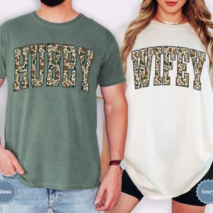 Comfort Colors® Camo Hubby Wifey Shirt, Mr and Mrs Shirt, Couple Matching Husband and Wife Tee, Matching Wifey Hubby Tee, Newlyweds Shirt