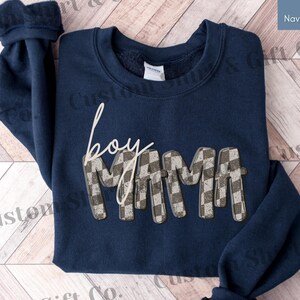Checkered Boy Mama Shirt Mothers Day Gift Boy Mom Shirt Retro Mama Tee Mama Tshirt Mom Tshirt Mom of Boys Mom Life Shirt Cool Mom Shirt Gift for Mom Mama Sweatshirt Mom Crewneck Sweater