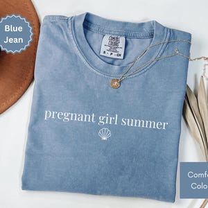 Pregnant Girl Summer Shirt, Comfort Colors Beach Pregnancy Announcement T-Shirt, Pregnancy Reveal Tee, New Mom Tshirt, Mom To Be Gift