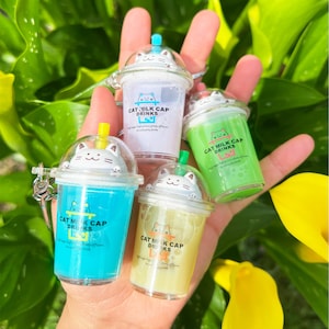 Cute Boba Keychain | Adorable Bubble Tea keychain | Cat Keychain | Liquid Boba Keychain | Gifts for her | Milk Tea Keychain | Cute keyring