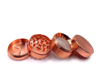 Free Gifts | Premium Rose Gold 4 piece Herb Spice Grinder | Cute Grinder | Small Grinder | Cheap grinder | Free tube | Gifts for her/him