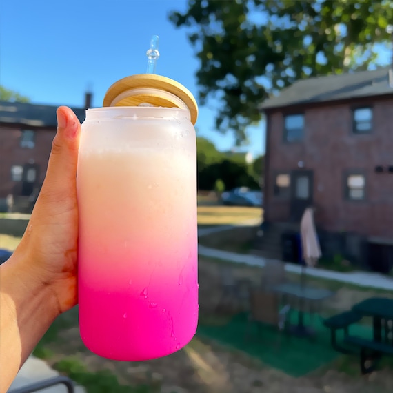 Glass Tumbler With Straw And Bamboo Lid, Reusable Wide Mouthed