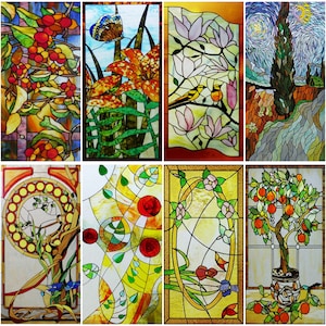 Custom Size Frosted Stained Glass Window Film Vivid Florals Birds Window Decal Vinly Static Cling Glass Sticker No Glue Easy Install Kitchen